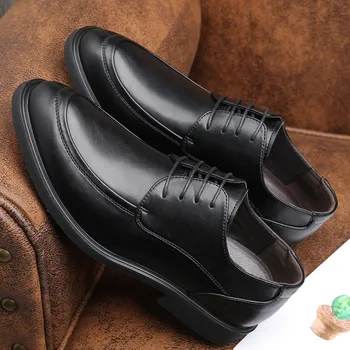  Мъжки черни обувки замятане кафяви обувки модел обувки с кръгло бомбе, мъжки обувки дантела