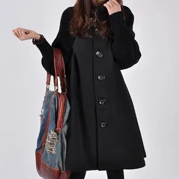  Дамско зимно палто дълго вълна палто дамско голям размер, свободна однобортная дамско яке с висока яка