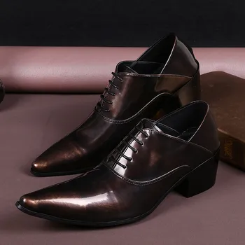 Мъжки обувки на висок ток от естествена кожа, обувки-oxfords с остри пръсти, за мъже, офис вечерна рокля дантела, сватбена мъжки обувки zapatilla