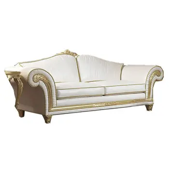  нов стил, луксозен 123 разход на диван от масивно дърво с дърворезби, златна триместен диван в комплект кожен диван голямо семейство