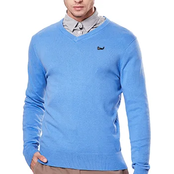  Мъжки Пуловер от 100% памук, Пуловер с дълъг Ръкав, Яке, Мъжки Пуловер с V-образно деколте, Елегантен Пуловер с Бродерия под формата на Рибки, върховете на Британския Намаляване на