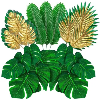  66 Броя 6 Вида Изкуствени Палмови Листа с Изкуствени Листа, Стъбла Имитация на Тропически Растения Листата на Сафари за Хавайски Парти Luau