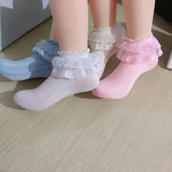  4 чифта/лот, Дантелени Чорапи за малки момичета, Летни Детски Чорапи до глезена на крака, Обикновен Памучни Чорапи за малки момичета