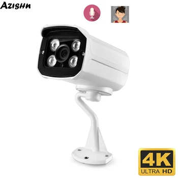  AZISHN Умна IP камера 8MP 4K POE Аудио Разпознаване на лица Външна H. 265 Куршум за Видеонаблюдение ВИДЕОНАБЛЮДЕНИЕ IR Камера за Нощно Виждане