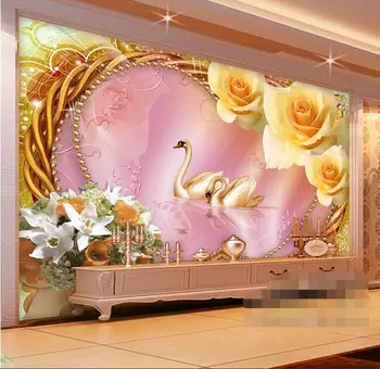 3d фото тапети по поръчка стенопис лебед любов романтични рози цвете на фона начало декор на 3d стенни тапети в хола