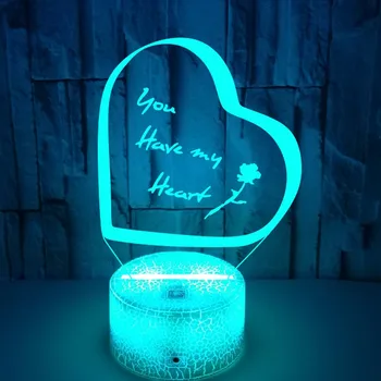 Любов Сърцето Романтична Лампа 3D Оптична Илюзия Настолна Лампа Сензорен Пулт за Дистанционно Управление 7 Цвята Домашен Светлина Сватбен Декор Новост Подаръци