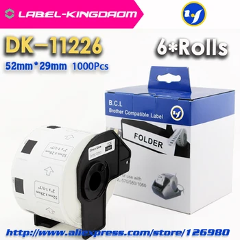  6 Ролки универсална етикети DK-11226 52*29 мм 1000 бр., съвместима с вашия принтер за етикети Brother QL-570/700, всички те са с пластмасов държач