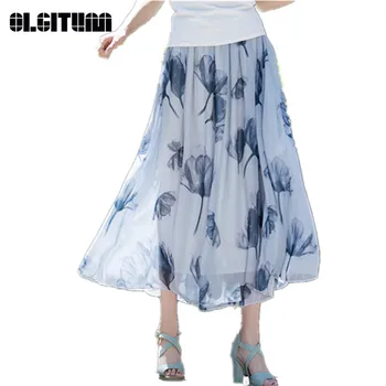  Нов Дизайн, дамски поли за лятото, дамски поли с принтом в китайски стил, пола със средна дължина, с една дума, шифоновые дамски поли SK156
