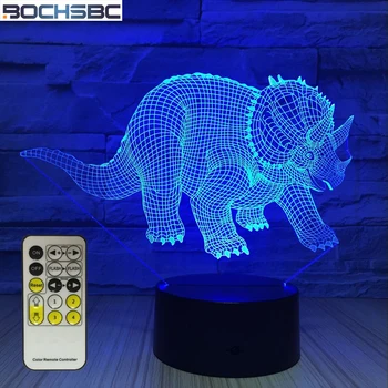  BOCHSBC 3D Динозавър 7 Цвята Промяна Настолна Лампа USB Led Акрилни лека нощ Лампара за Спалня Спален Домашен Бар Декор Детски Подарък