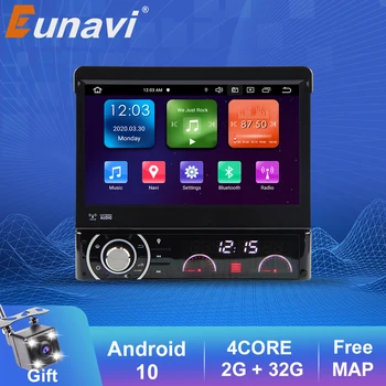  Eunavi 1 Din Android 9,0 Восьмиядерный Кола DVD Плейър За Универсална GPS Навигация Стерео Радио, WIFI Аудио MP3 USB SWC 2 GB 32 GB
