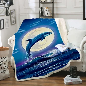  Plstar Космос Сладък делфин цветно одеяло с животните 3D принт Шерпа Одеало за Легло, Домашен Текстил Страхотна стил-6