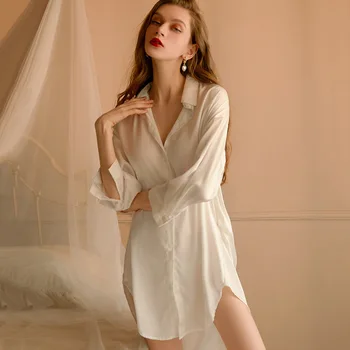  Бели Секси нощници Безплатна Доставка на Дамски Пижами Пролет Лято и Есен 2022 Облекло за стая Дамски Ризи нощници