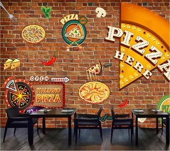  Потребителски 3d нови ретро пица тухлена стена ресторант графити инструменти големи стенни тапети фон тапети, декоративна живопис