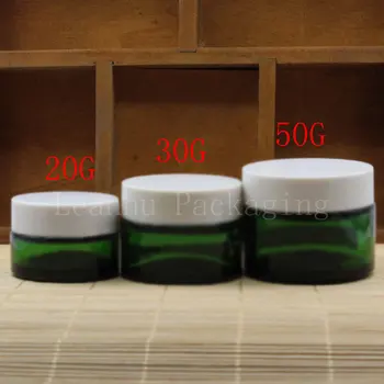  20 g 30 g, 50 г Зелена Стъклена банка за крема, Разливная маска/Крем, Козметичен опаковъчен контейнер за грижа за кожата (15 бр./лот)