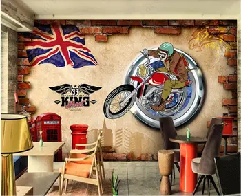  потребителски стенописи, 3d тапети за най-продаваната стени Британски мотоциклет ретро тухлена стена характер фотообои на стената