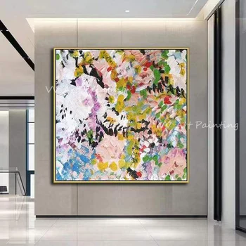  Пъстри Цветя Дебел, 100% Ръчна изработка Абстрактна живопис с маслени бои на абстрактното изкуство, живопис с маслени бои върху платно, за Декорация на офиса у Дома