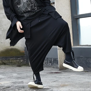  Мъжки панталони nine minute, пролетно-летни модни панталони Yamamoto вятър, тъмно-черни мъжки широки панталони с ниска промежностью, малки панталони