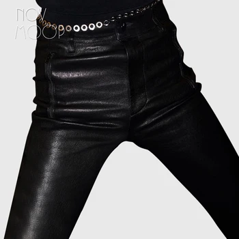  Novmoop внос от естествена овча кожа опъната кожа, стегнати женски панталони pensil, шик модни панталони във френски стил LT3522