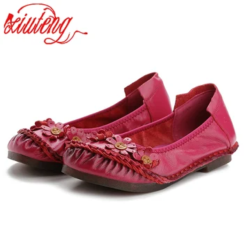  Xiuteng/2022, Лято-Есен, Модерен Цветен дизайн, Ежедневни Дамски Обувки с Кръгло Бомбе, дамски Обувки на плоска подметка от естествена кожа в национален стил За Момичета