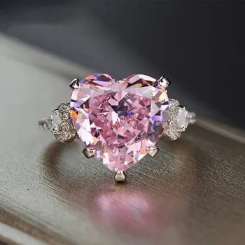 Висококачествено пръстен от сребро 925 проба с розов сапфир във формата на сърце, подходящ за жени на годежен пръстен wedding r