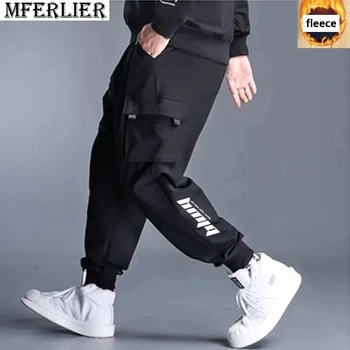  зима есен мъжки флисовые панталони с джобове плюс размера на 8XL ежедневни плътни панталони корейски стил свободни еластични спортни панталони