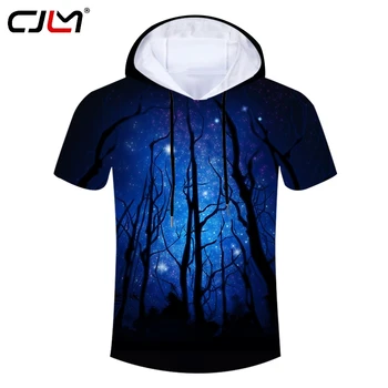  CJLM Зимна Тенденция Свободна Мъжка Тениска С Качулка 3D Красиво Звездно Небе Дърво Креативна Мъжка тениска Тениска Голям Размер на Директна Доставка