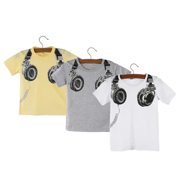  Тениска с изображение на слушалки За Момчета, Блузи с Къс Ръкав, Ризи, Тениски от 100% Памук, Детски Тениски, Детски Дрехи