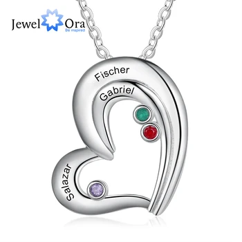 JewelOra Дизайнер Персонални 3 на Името на Сърцето Колиета за Жени Потребителски Камък и Името Гравиран Медальон Годишнина Подаръци