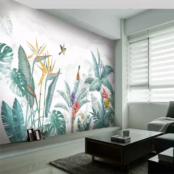  Тропическо растение фон дневна спалня фон на стената професионално изработване на стенописи, тапети търговия на едро, потребителски снимки на стената