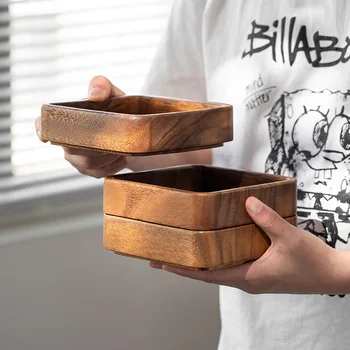  Плоча от орех квадратен поднос Японски съдове за домакински десерт плоча малка кръгла купа креативна штабелируемая чиния