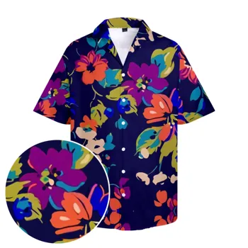 Нови Мъжки Ризи Хавай Сини Върхове С Принтом Цветове Дрехи Копчета на Ризата Летни Големи Размери