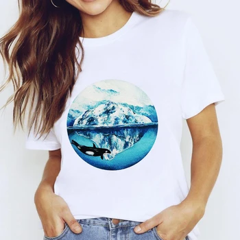  Дамски тениски Iceberg с принтом, Модни Дамски Блузи, Художествена Козметична Дамски Дрехи, Графична Дамски Ежедневни Тениска Tumblr