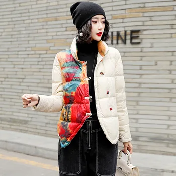  Кратък пуховик за жените през зимата 2020 г., нова корейска версия на старата ретро-якета за отслабване ярки цветове