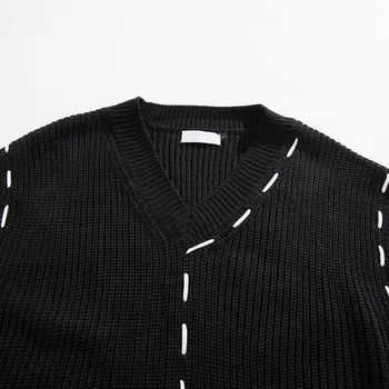  Качествен Пуловер с Висока V-образно деколте, Свободен Пуловер без Ръкави, нишевый Дизайн за мъже и жени, черни Върхове Kintting 2022, Новост 2A0727