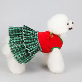  Стилна Рокля за домашни любимци, която привлича вниманието на Дядо Коледа, Коледна премяна за домашни любимци, облекло за Кучета в Клетка с шарките на Есен