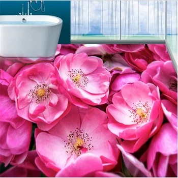  beibehang Потребителски водоустойчиви подове нетъкан текстил, тапети на красиви романтични розови рози баня теракот 3D
