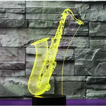 3D Led нощна светлина Класически Саксофон с 7 Цветове на Светлината, за да украсят Дома Лампа Невероятна Визуализация на Оптичен Sachs