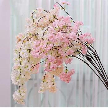  4 бр. изкуствена лоза с цвете Сакуры и изкуствена лоза с цъфтеж на Сакуры за домашна, така и за сватбена декорация