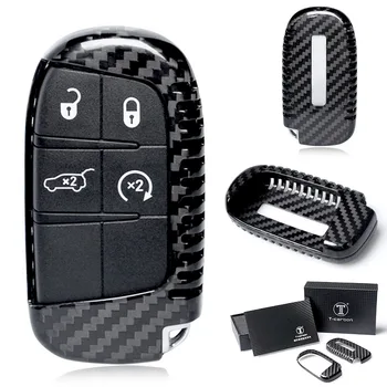  Черно Въглеродни Влакна Авто Дистанционно Ключ На Корпуса На Корпуса Калъф За Dodge Jeep Cherokee Ренегат Зарядно Устройство Challenger / Grand Cherokee