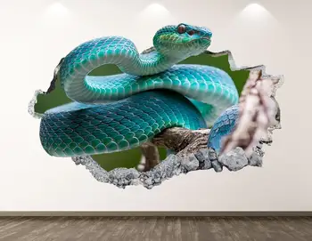  Синята Змия Стикер На Стената - Животните 3D Разби Стенни Художествена Стикер Декор на Детска Стая на Винил Домашен Плакат на персонален Подарък KD314