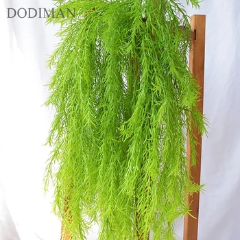  80 см Изкуствена пластмаса голяма въздушна билка е растение стенни лоза имитация на листа домашна сватба парти зелено растение монтаж на стена за украса