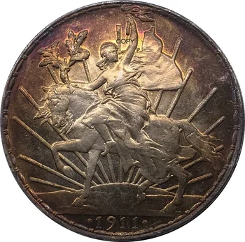  Мексико 1911 1 Песо Мельхиоровый Посеребренный Мед Метален Сувенир Стар Подарък Айде Копие Монети
