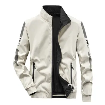  Есен палто, сако, мъжко пролетно однотонная памучен яке голям размер, двустранен памучен ежедневни двустранен бизнес яке, палто