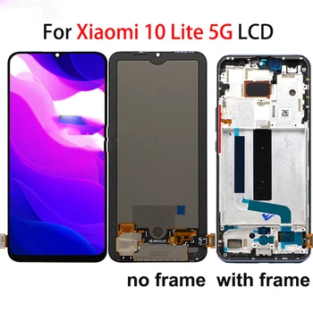  Оригинален AMOLED, За Xiaomi 10 Lite 5 ГРАМА LCD дисплей със сензорен екран Дигитайзер възли За Xiaomi Mi 10 Lite Подмяна на LCD екрана