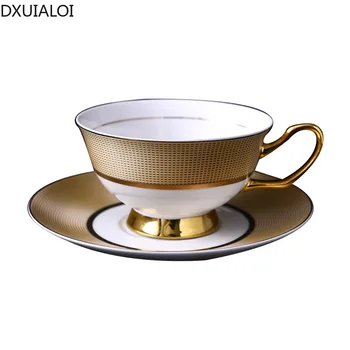  Колекция от керамични кафеени чаши и блюдец в европейски стил, домакински прост английски следобеден чай, чай комплект, златна кафеена чаша 200 МЛ DXUIALOI
