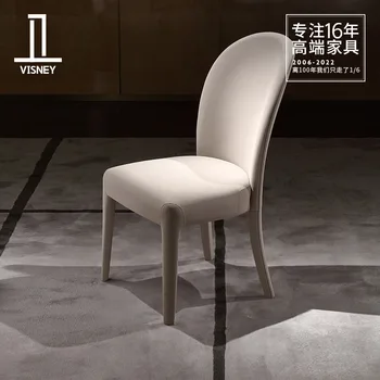  VISNEY Wei Shili Италиански лесен луксозен стол за хранене от масивно дърво за дома ресторанта модерен минималистичен кожена художествен стол с облегалка L11