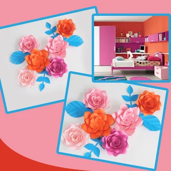  Направи си САМ Изкуствени Цветя Fleurs Artificielles Фон Гигантска Хартиена Роза 6 бр. + 4 Листа За Спални Цветна Тема Стенен Декор