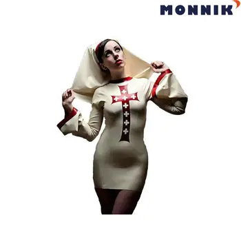  MONNIK latexSexy Латексова Гума Монашка Унисекс с Кръст Костюми Гумените 0,4 мм Уникален