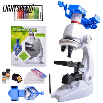  Комплект Микроскоп Лабораторен LED 100X-400X-1200X Начална Училищна Научно-Образователна Играчка в Изискан Подарък Биологичен Микроскоп За Деца