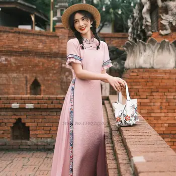  2022 китайското рокля чонсам традиционната рокля ципао ретро цветна бродерия чонсам китайското национално рокля източното ципао